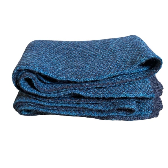 Italian 100% Wool Unisex Scarf in Turquoise Blue + Black - Picture 1 of 10
